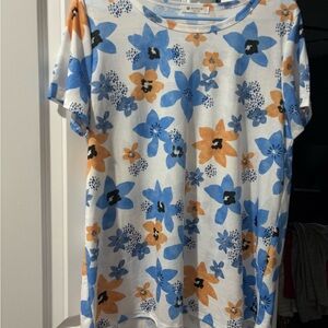 Floral Short Sleeve Tee - Blue and Orange